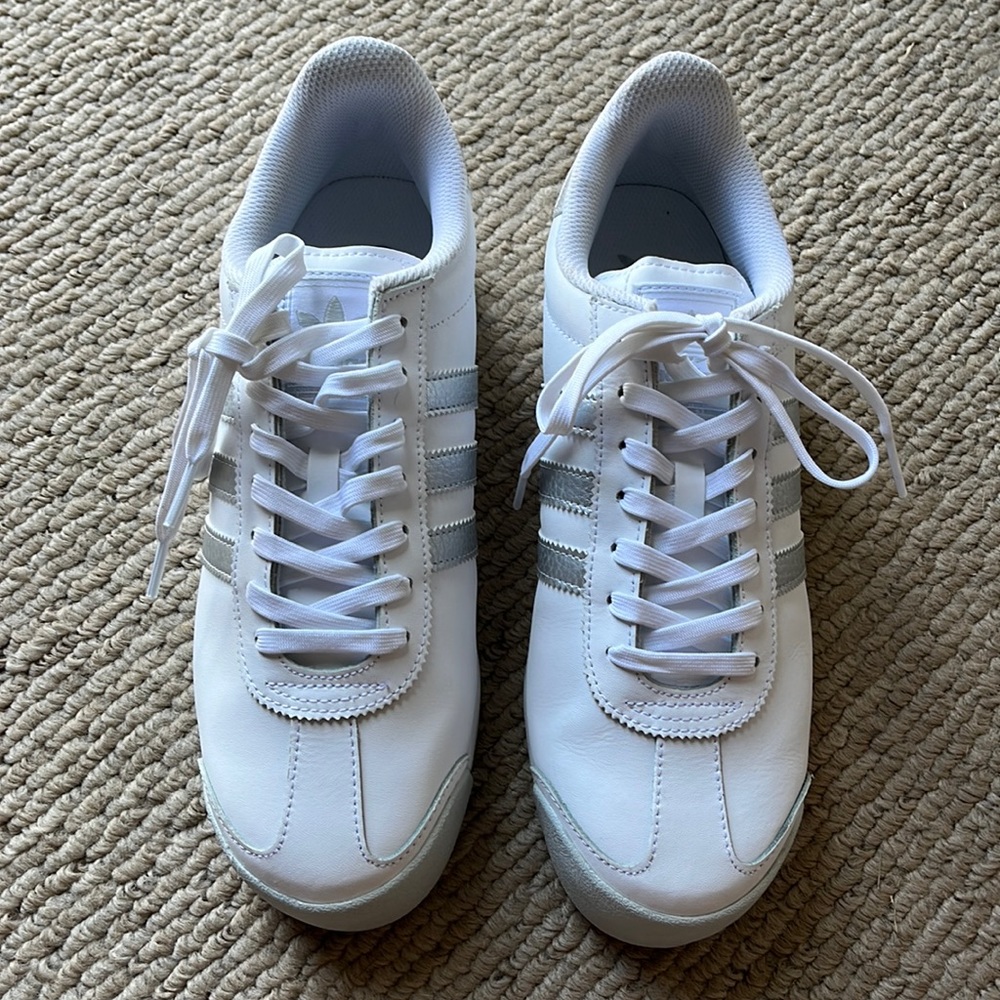 White & Silver adidas Samoa Sneakers